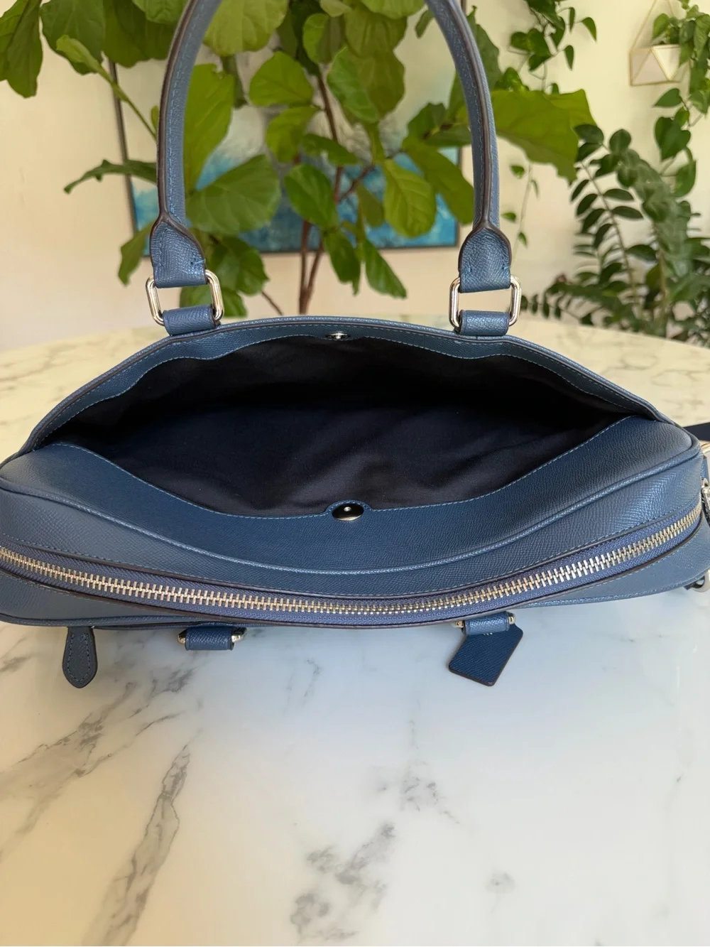 COACH Perry Slim Brief Briefcase Laptop Bag Denim Blue Leather F59057